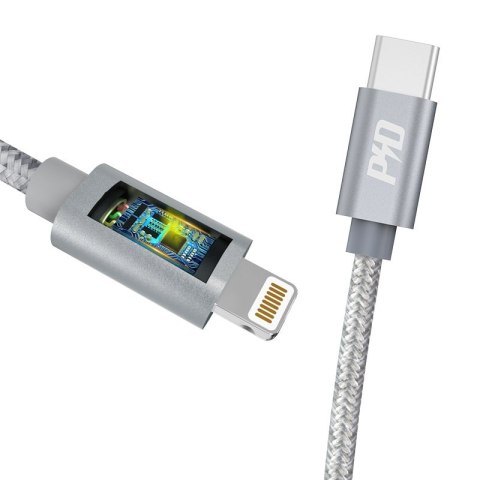Wytrzymały kabel przewód do iPhone USB-C - Lightning Power Delivery 45W 1m szary