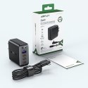 Szybka ładowarka sieciowa GaN 3x USB-C 1x USB-A + kabel kątowy USB-C 100W 2m czarny