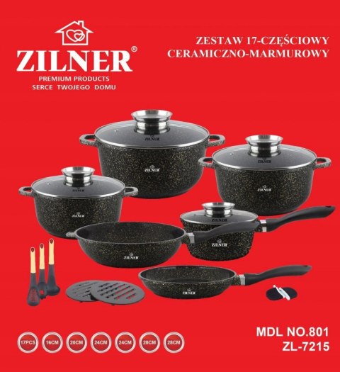 GARNKI MARMUROWO-CERAMICZNE 17 ELE. ZILNER GOLD ZL-7215