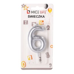 Świeczka na tort urodzinowa 6 - srebrna