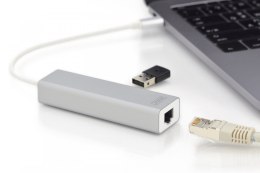 HUB/Koncentrator 3-portowy USB Typ C, 3x USB A HighSpeed z Gigabit LAN adapter, aluminium