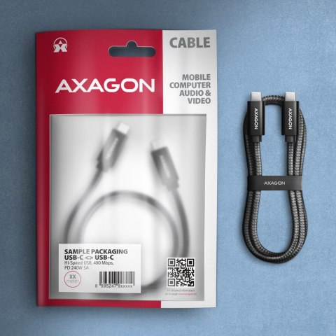 BUCM2-CM25AB Kabel USB-C - USB-C, 2.5m 5A charging, ALU, 240W PD, oplot, USB2.0, czarny