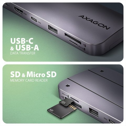 HMC-6GM2 Wieloportovy hub USB 6in1, 10Gbps, USB-A, USB-C, HDMI 4K/60Hz, M.2 NVMe/SATA, SD/microSD, PD 100W, 20cm USB-C kabel