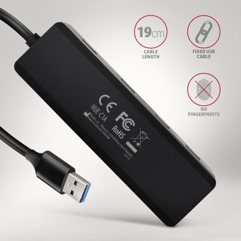 HUB 4-portowy HUE-C1A USB 5Gbps Travel, USB-C power IN, kabel Type-A 19cm, USB-C dodatkowe zasilanie