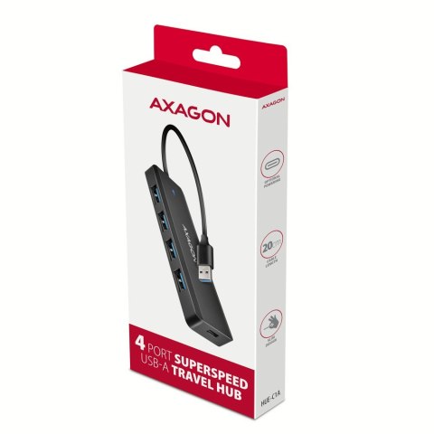 HUB 4-portowy HUE-C1A USB 5Gbps Travel, USB-C power IN, kabel Type-A 19cm, USB-C dodatkowe zasilanie