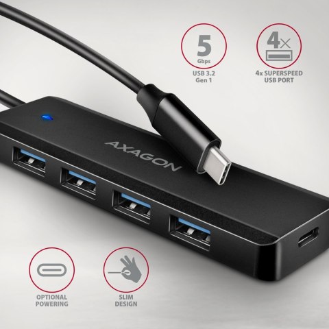 HUB 4-portowy HUE-C1C USB 5Gbps Travel, USB-C power IN, kabel Type-C 19cm, USB-C dodatkowe zasilanie