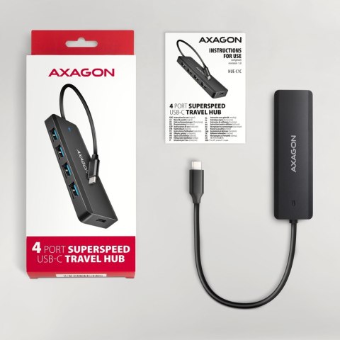 HUB 4-portowy HUE-C1C USB 5Gbps Travel, USB-C power IN, kabel Type-C 19cm, USB-C dodatkowe zasilanie
