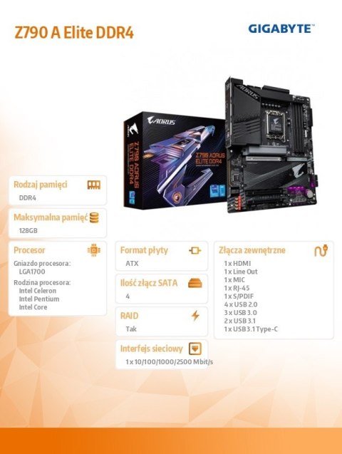 Płyta główna Z790 AORUS ELITE DDR4 S1700 4DDR4 USB/M.2 ATX