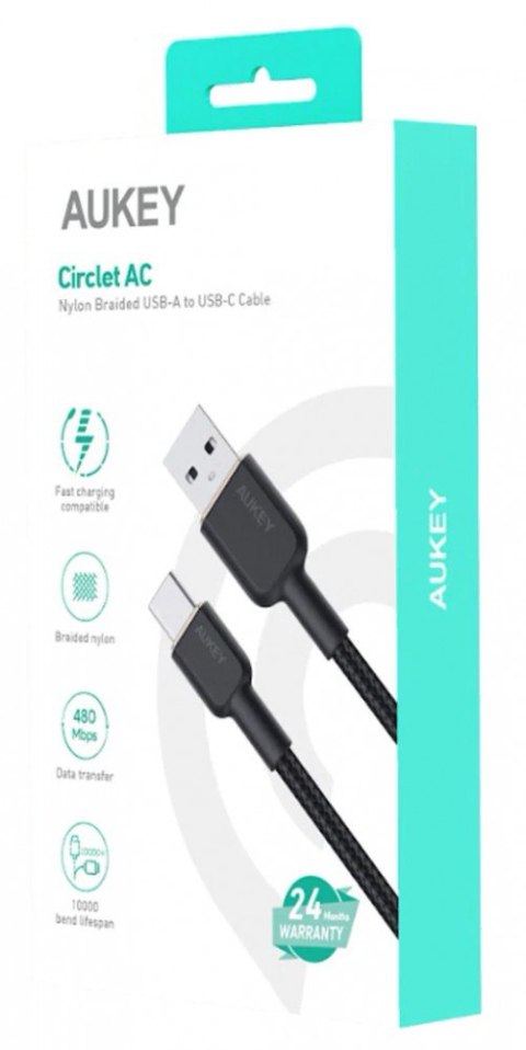 CB-NAC2 kabel USB-C - USB-A 1.8m 60W PD 3A 20V nylonowy oplot czarny
