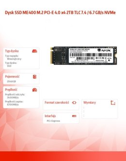 Dysk SSD ME400 M.2 PCI-E 4.0 x4 2TB TLC 7.4 / 6.7 GB/s NVMe