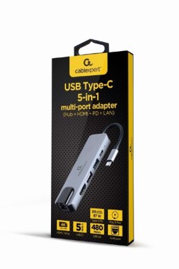 Adapter GEMBIRD A-CM-COMBO5-04 USB-C na HDMI/RJ45/USB-C/USB-A