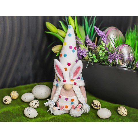 SKRZAT GNOM ZAJĄCZEK 25CM W GROSZKI GIRL DEKORACJA WIOSENNA