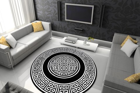 Dywan okrągły MOSSE GREEK kolor czarny r150 Hakano - RUG/LU/MOSSE/GREEK/BLACK+CREAM/R150