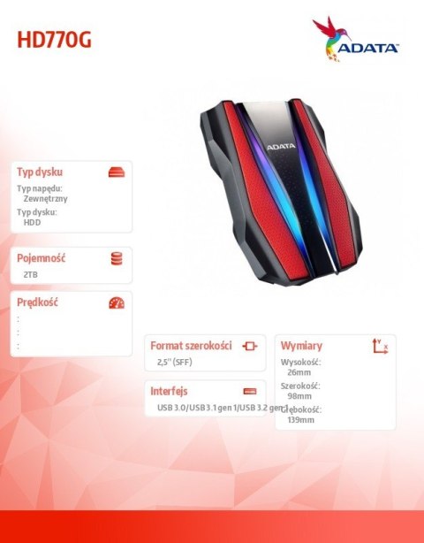Dysk twardy zewnętrzny HD770G 2TB USB3.2 czerwony