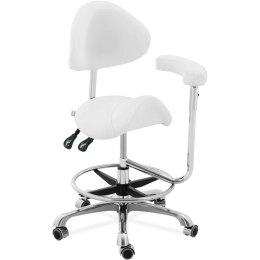 Krzesło kosmetyczne siodłowe z oparciem podłokietnikiem regulowane WUPPERTAL - białe