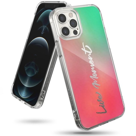 Pancerne etui pokrowiec z żelową ramką iPhone 12 Pro Max Fusion Design różowo-zielony