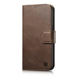 2w1 etui skórzany pokrowiec z klapką iPhone 14 Pro Max Anti-RFID Oil Wax Wallet Case ciemno-brązowy