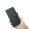 2w1 etui skórzany pokrowiec z klapką iPhone 14 Pro Max Anti-RFID Oil Wax Wallet Case niebieski