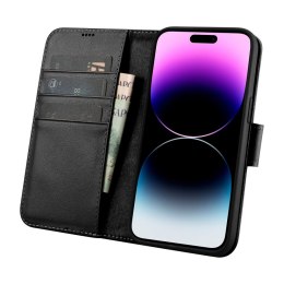 2w1 etui skórzany pokrowiec z klapką iPhone 14 Pro Max Anti-RFID Wallet Case czarny