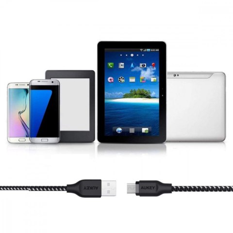 CB-AM1 kabel micro USB - USB-A 1,2m Quick Charge nylonowy oplot czarno-biały