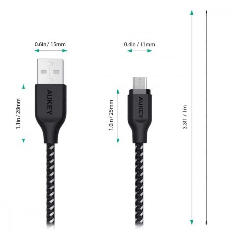 CB-AM1 kabel micro USB - USB-A 1,2m Quick Charge nylonowy oplot czarno-biały