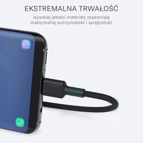 CB-CA03 OEM kabel USB-C - USB-A 0,3m 60W PD 3A 20V FCP AFC nylonowy oplot czarny