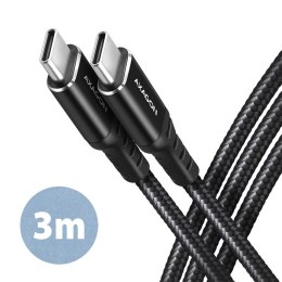BUCM-CM30AB Kabel USB-C - USB-C 2.0, 3m, PD 60W, 3A, ALU, oplot, Czarny