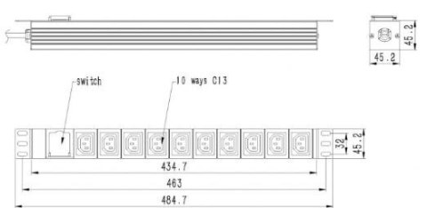 Listwa zasilająca rack PDU 10xC13 1U 16A C19 2m