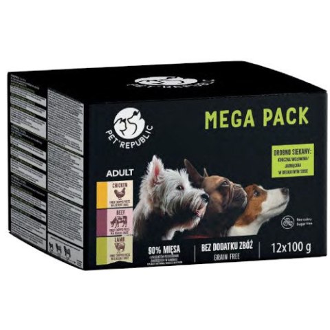 PETREPUBLIC Multipack dla psa kurczak, wołowina, jagnięcina 12x100g