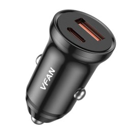 Ładowarka samochodowa VFAN C03, USB + USB-C, 20W, PD + QC 3.0 (czarna)