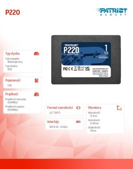 Dysk SSD 1TB P220 550/500MB/s SATA III 2.5 cala