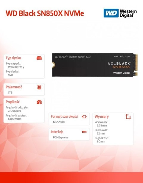 Dysk SSD Black 1TB SN850X NVMe M.2 PCIe Gen4 2280