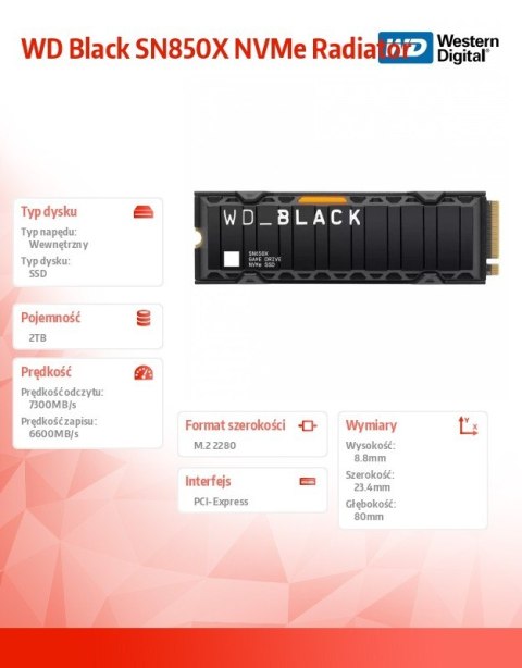Dysk SSD Black 2TB SN850X NVMe M.2 PCIe Radiator