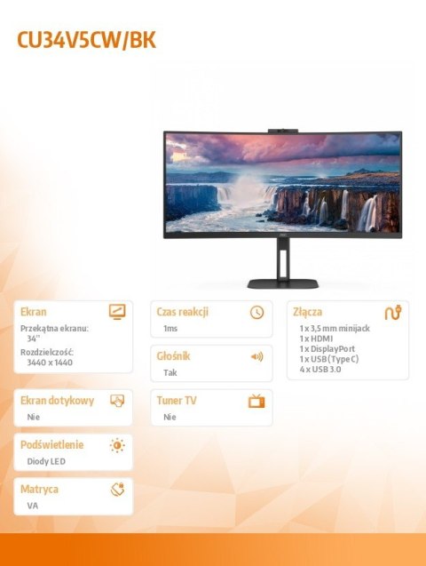 Monitor CU34V5CW 34 cali 100Hz Curved VA HDMI DP USB-C