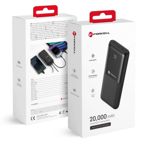 Powerbank 20000mah Forcell S20k1 USB-C + 2x USB-A