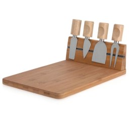 Deska do serwowania serów z akcesoriami Wykonana z wytrzymałego drewna - bambus, komplet 4 noży z drewnianymi rączkami, o wymiar