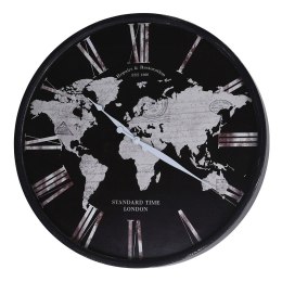 Duży zegar ścienny Mapa świata 57 cm Elegancki zegar ścienny z zarysem kontynentów, wykonany z metalu i szkła w nowoczesnym desi