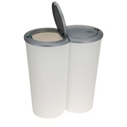 Kosz na śmieci podwójny 50 L Pojemnik na odpady, dwukomorowy do segregowania w kolorze biało-szarym o wymiarach: 55x50x30 cm