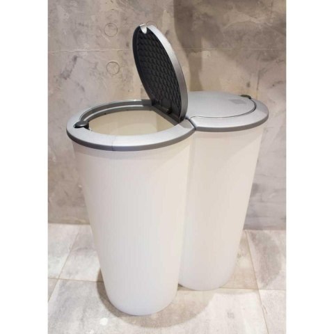 Kosz na śmieci podwójny 50 L Pojemnik na odpady, dwukomorowy do segregowania w kolorze biało-szarym o wymiarach: 55x50x30 cm