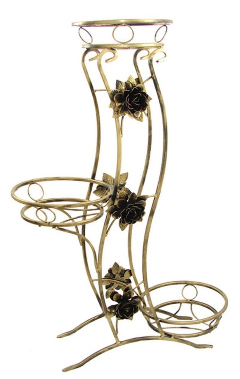 Kwietnik Fala na trzy donice metalowy Wykonany z metalu, solidny stojak na doniczki solidny i wytrzymały w kolorze czarno złotym