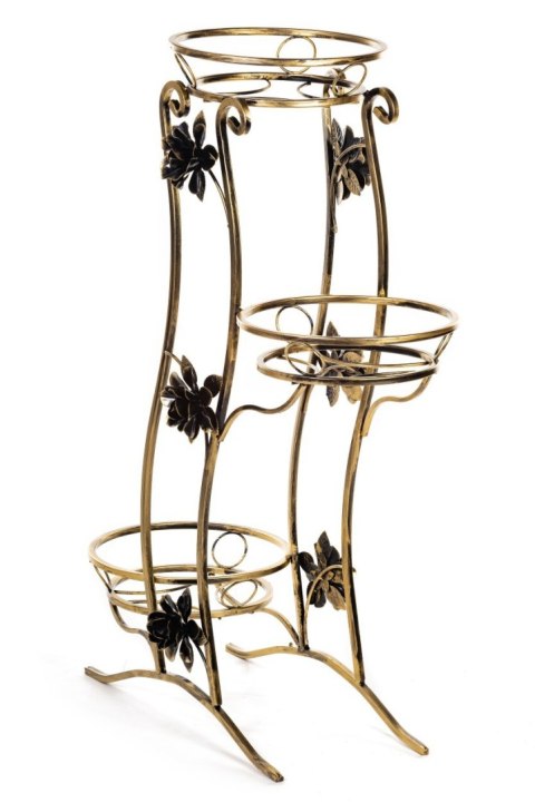 Kwietnik Fala na trzy donice metalowy Wykonany z metalu, solidny stojak na doniczki solidny i wytrzymały w kolorze czarno złotym