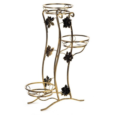 Kwietnik Fala na trzy donice metalowy Wykonany z metalu, solidny stojak na doniczki solidny i wytrzymały w kolorze czarno złotym