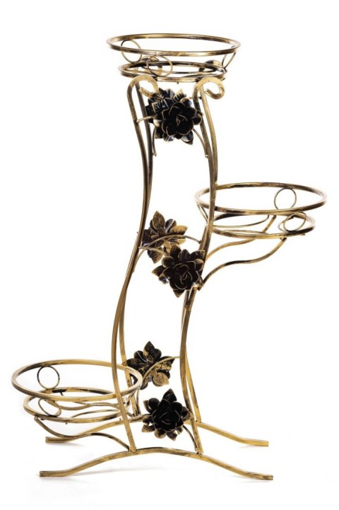 Kwietnik Fala na trzy donice metalowy Wykonany z metalu, solidny stojak na doniczki solidny i wytrzymały w kolorze czarno złotym