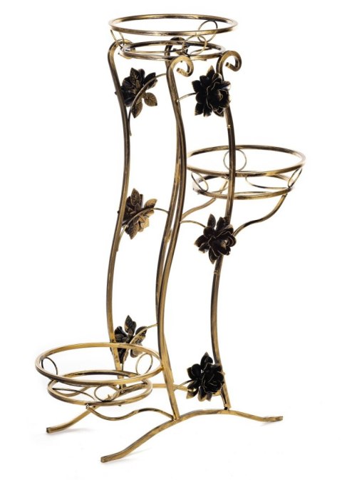 Kwietnik Fala na trzy donice metalowy Wykonany z metalu, solidny stojak na doniczki solidny i wytrzymały w kolorze czarno złotym