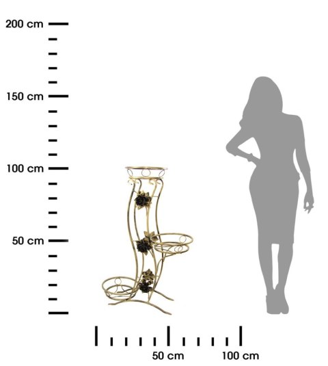 Kwietnik Fala na trzy donice metalowy Wykonany z metalu, solidny stojak na doniczki solidny i wytrzymały w kolorze czarno złotym