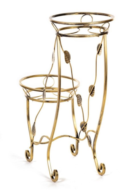 Kwietnik metalowy na dwie donice Julyan Wykonany z metalu, solidny stojak na doniczki solidny i wytrzymały w kolorze czarno złot