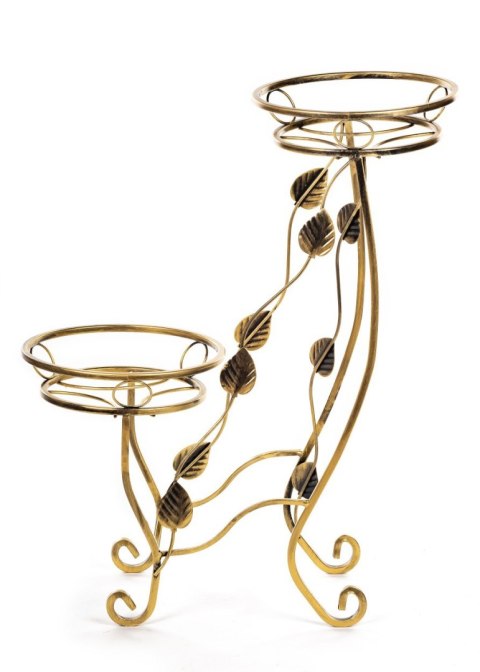 Kwietnik metalowy na dwie donice Julyan Wykonany z metalu, solidny stojak na doniczki solidny i wytrzymały w kolorze czarno złot