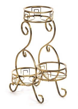 Kwietnik metalowy na trzy donice Dwight Wykonany z metalu, solidny i modny stojak na kwiaty w kolorze czarnym w patynie złotej