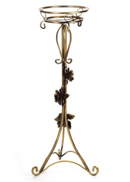 Kwietnik metalowy ozdobiony różami 100cm Wykonany z metalu, solidny stojak na jedną donicę, kolor czarny w patynie złotej