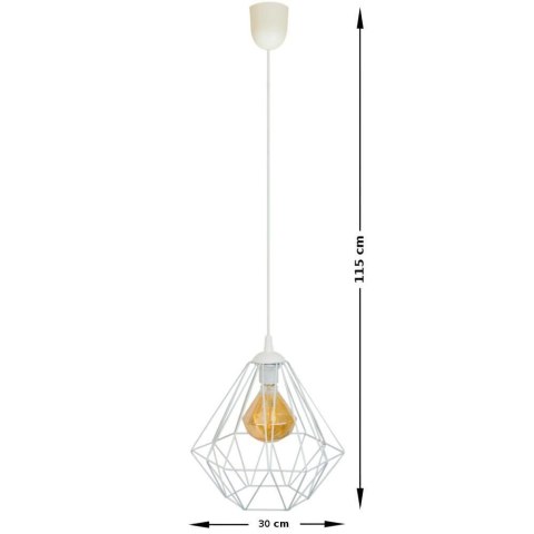 Lampa geometryczna Diamond biała 25 cm Wykonana z metalu, nowoczesny design, dł. przewodu 90 cm, gwint E27, zasilanie 230V